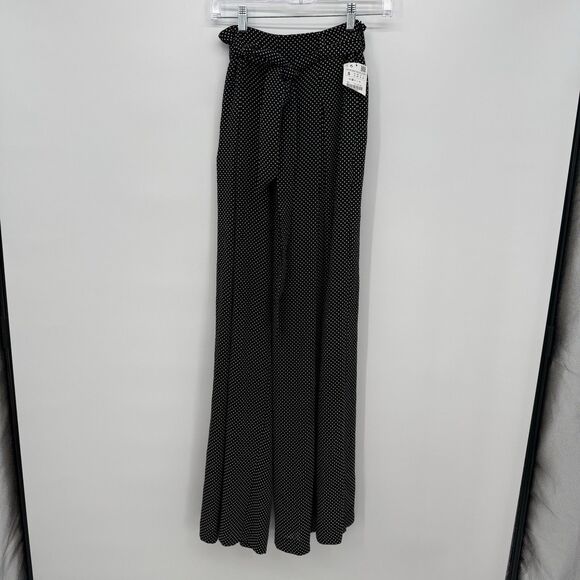 Zara Black & White Polka Dot Trouser Pants Belted Size Small - Picture 1 of 13